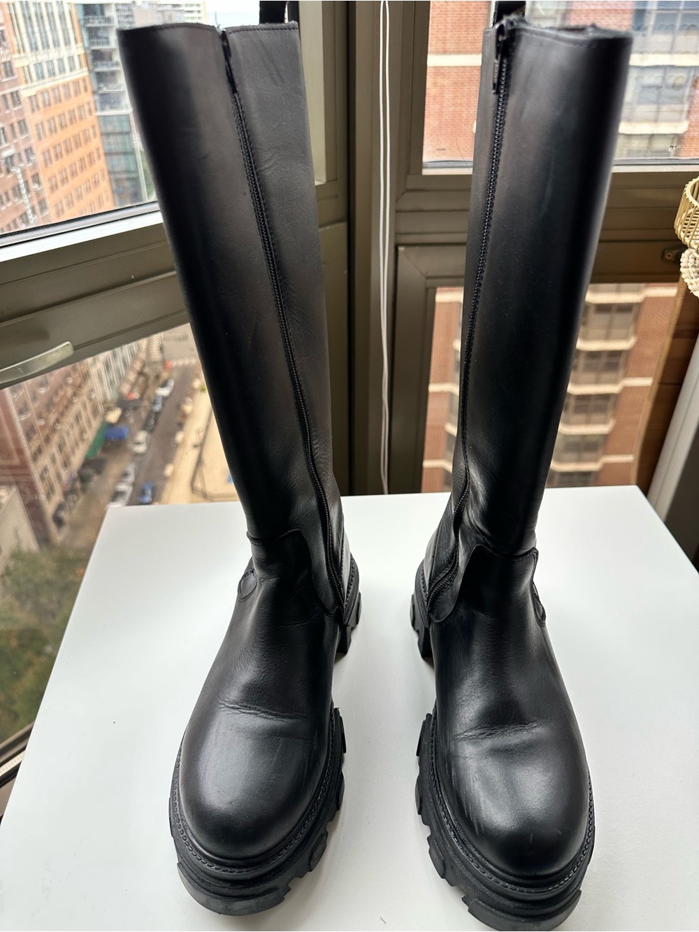 Steve Madden Black Tall Leather Chunky Sole Boots